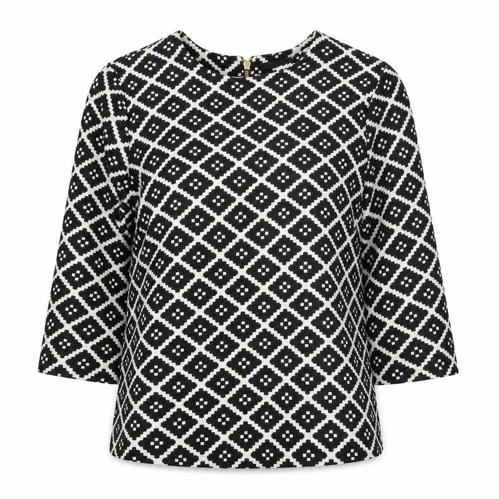 Beloved Womens Black Geometric Polyester Basic Blouse Size M Scoop Neck