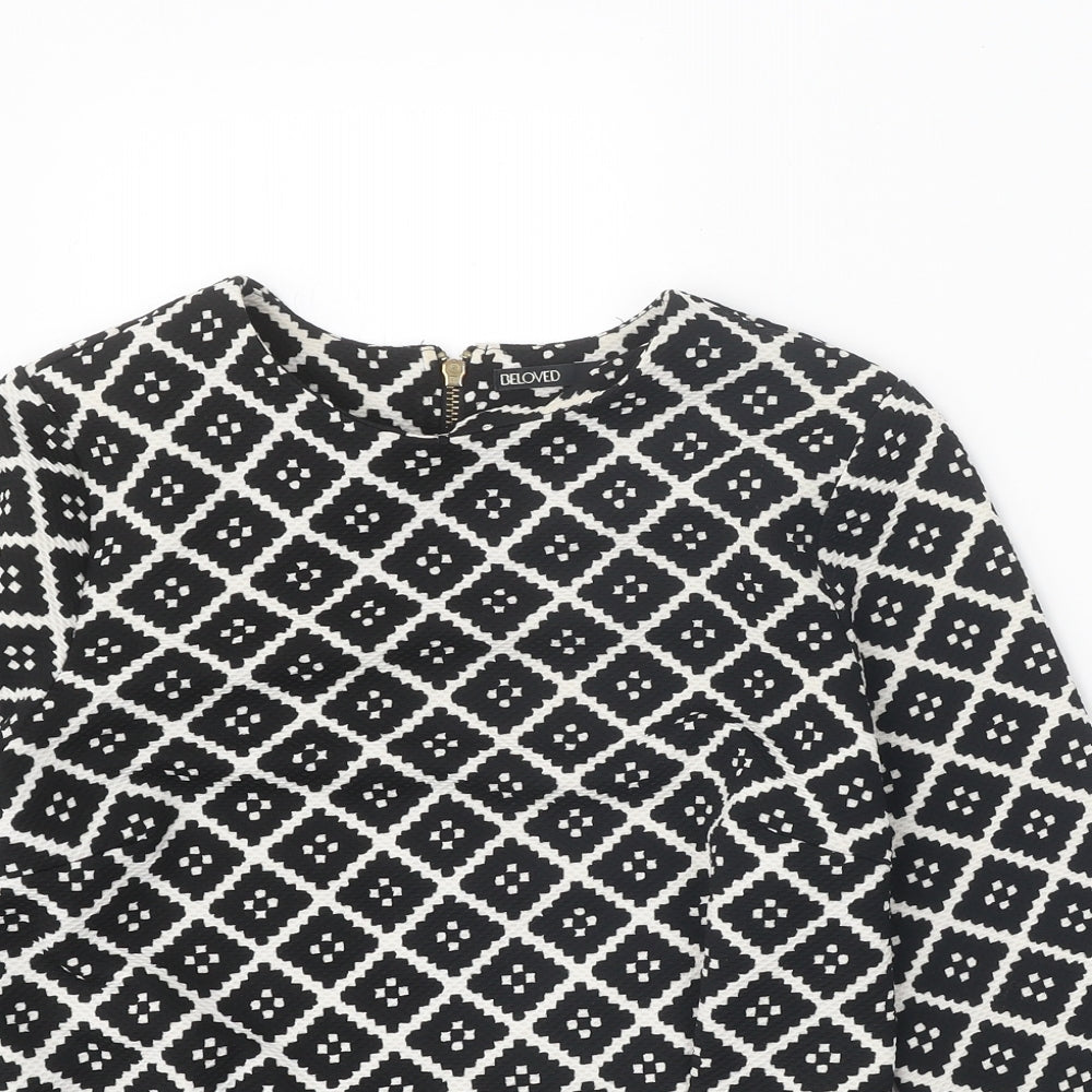 Beloved Womens Black Geometric Polyester Basic Blouse Size M Scoop Neck
