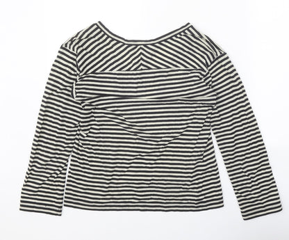 Preworn Womens Black Striped Polyester Basic Blouse Size M Scoop Neck