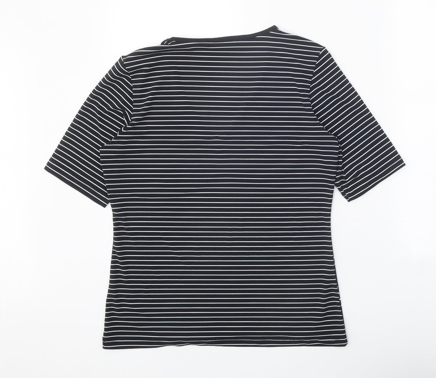 Betty Barclay Womens Black Polka Dot Polyester Basic T-Shirt Size 14 V-Neck - Striped