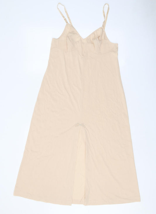 Vassarette Womens Beige Nylon Slip Dress Size 8 V-Neck Pullover