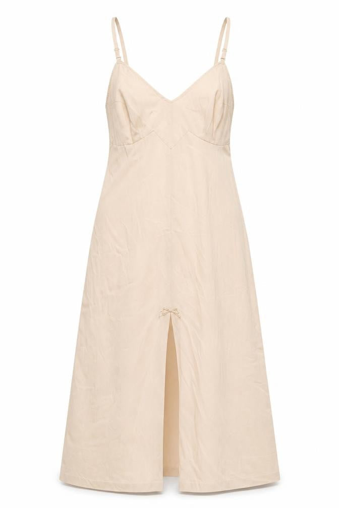Vassarette Womens Beige Nylon Slip Dress Size 8 V-Neck Pullover