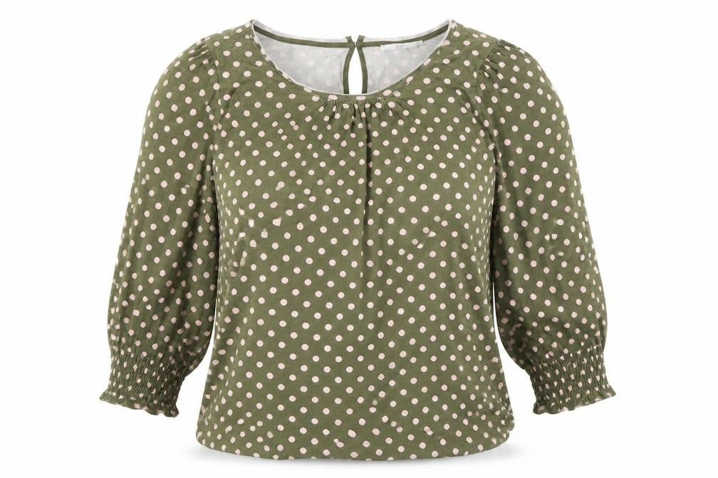 EDC Womens Green Polka Dot Cotton Basic Blouse Size S Scoop Neck