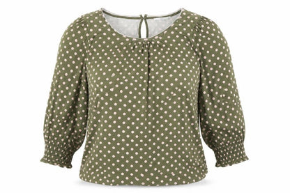 EDC Womens Green Polka Dot Cotton Basic Blouse Size S Scoop Neck