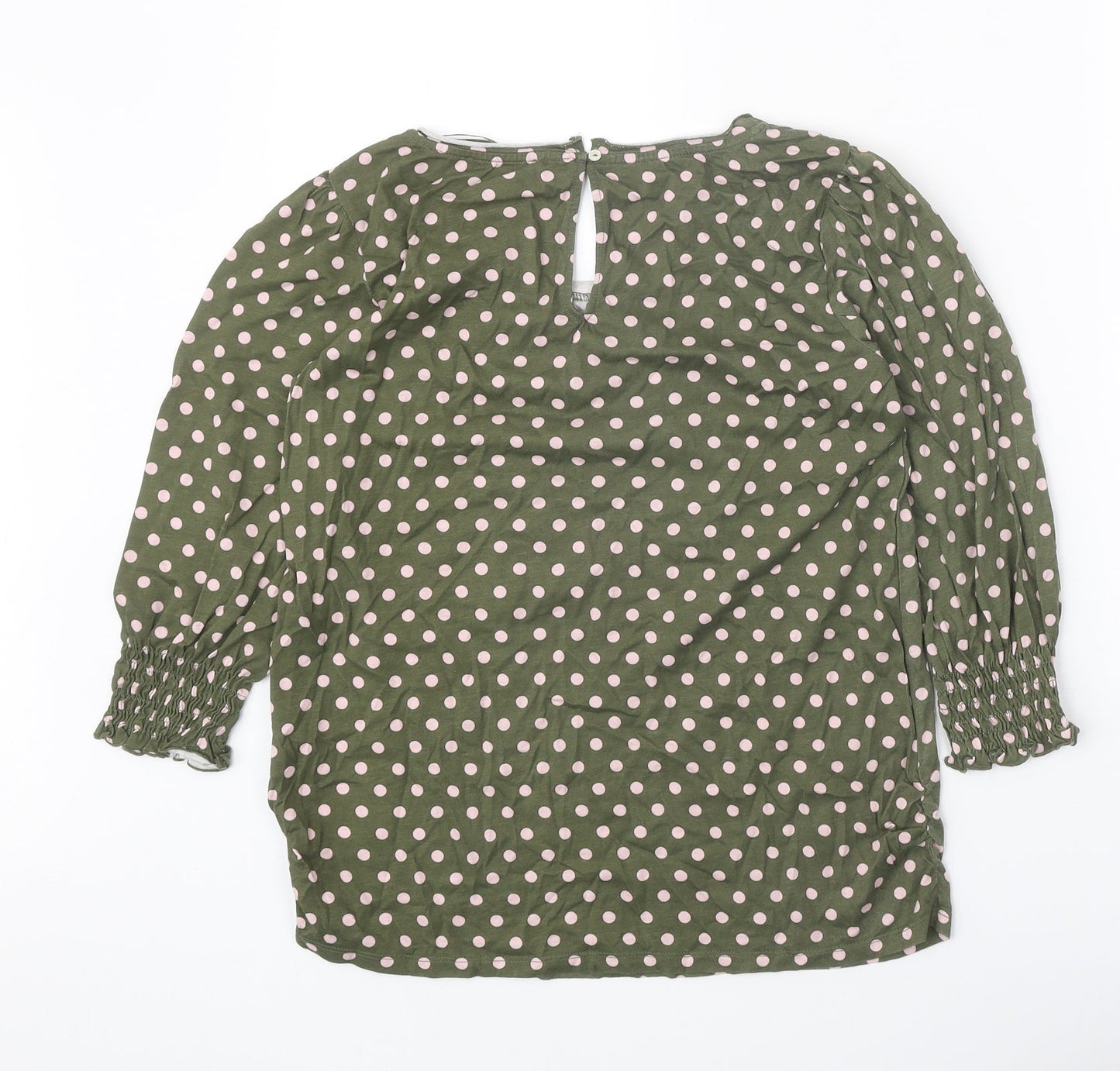 EDC Womens Green Polka Dot Cotton Basic Blouse Size S Scoop Neck