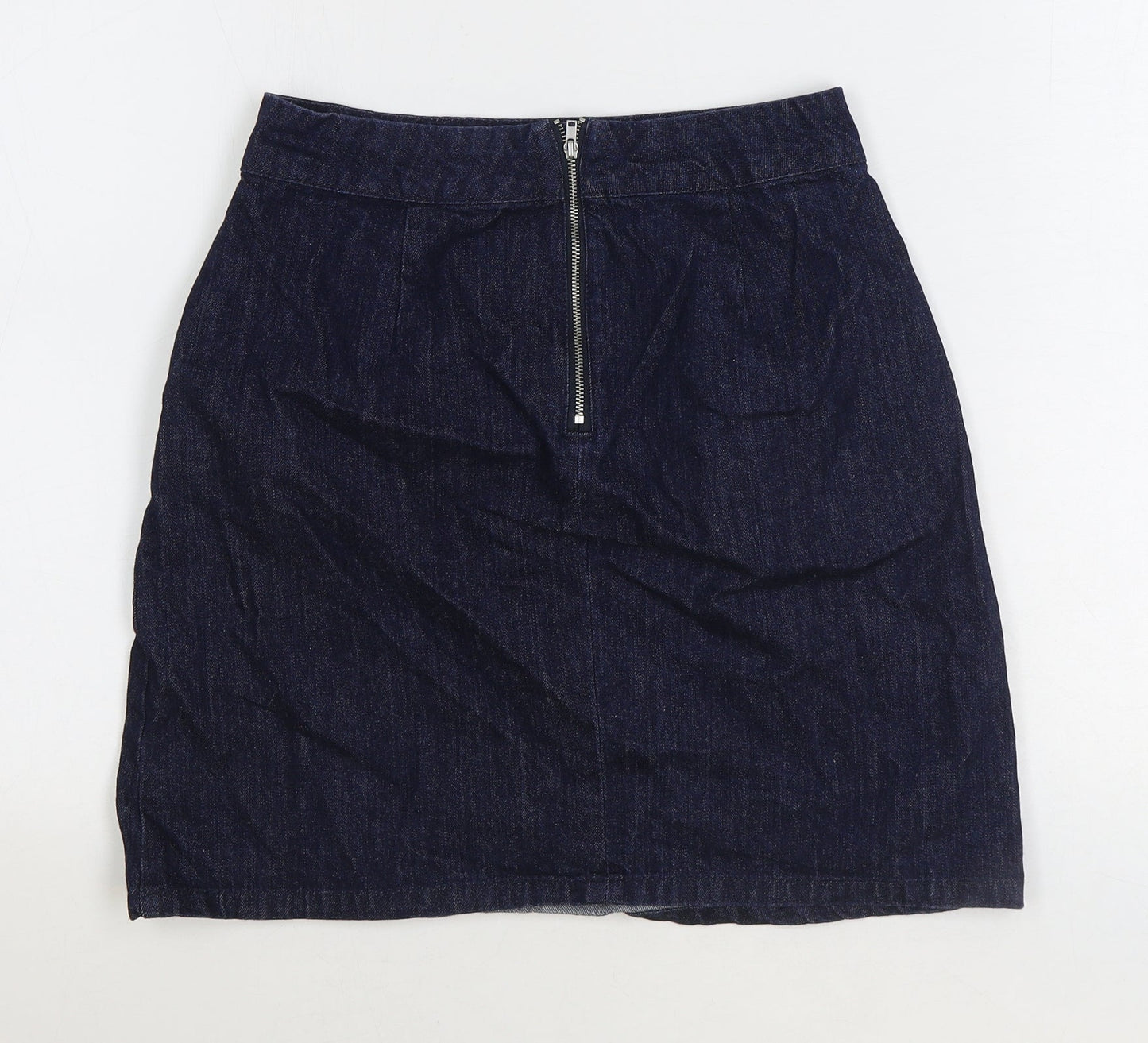 Warehouse Womens Blue Cotton Straight & Pencil Skirt Size 10 Zip