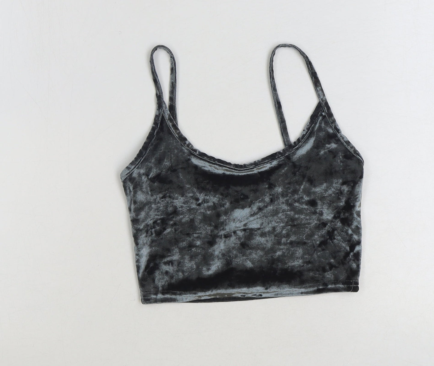 Topshop Womens Black Polyester Cropped Tank Size 4 Scoop Neck