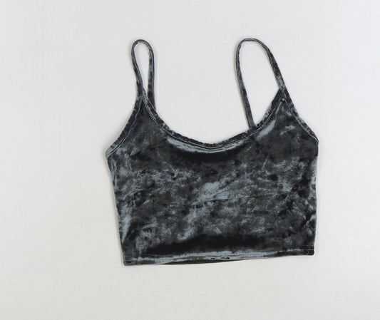Topshop Womens Black Polyester Cropped Tank Size 4 Scoop Neck