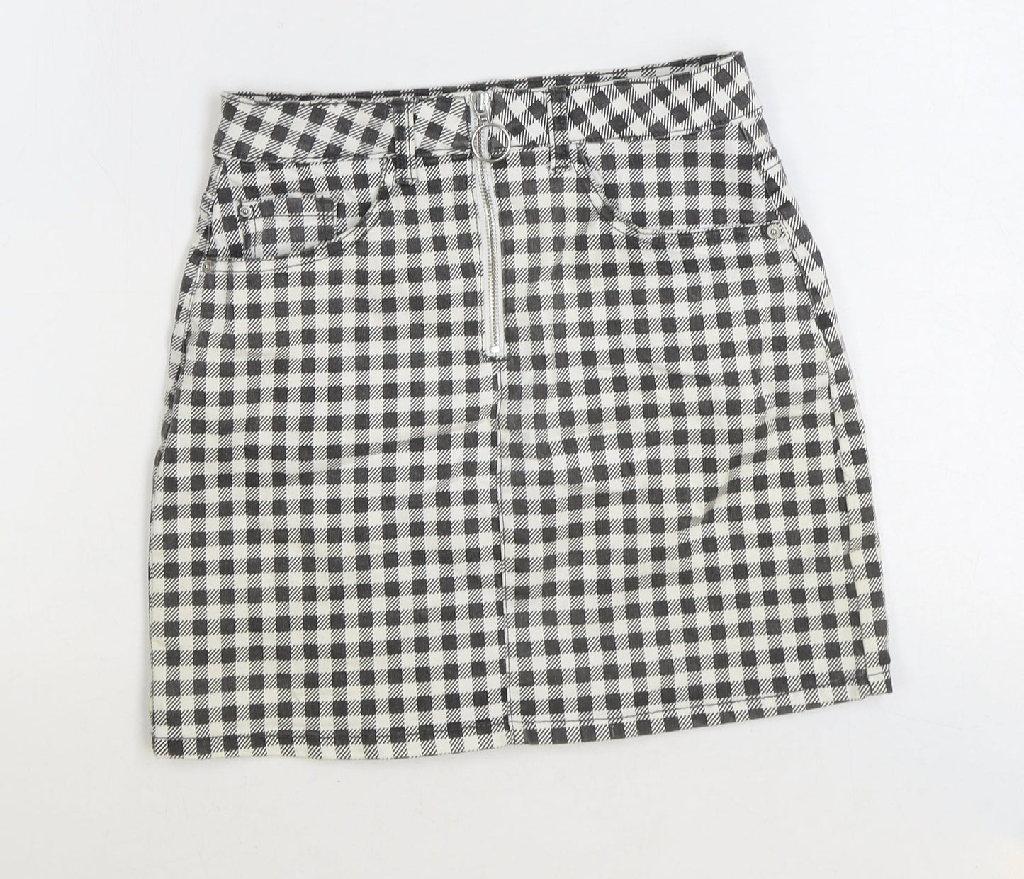 Denim & Co. Womens Black Check Cotton Straight & Pencil Skirt Size 8 Zip