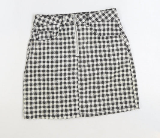 Denim & Co. Womens Black Check Cotton Straight & Pencil Skirt Size 8 Zip