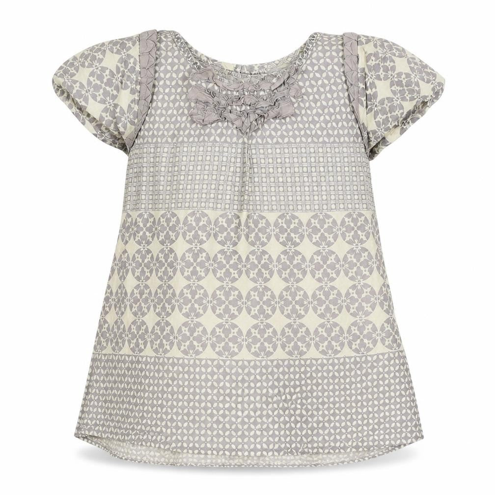 Monsoon Girls Grey Geometric Cotton Basic Blouse Size 9-10 Years Boat Neck Button