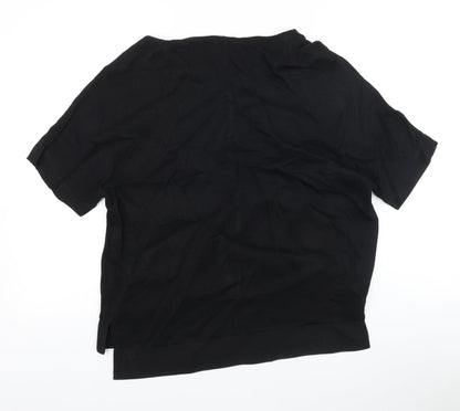 River Island Womens Black Polyester Basic T-Shirt Size 8 Scoop Neck - Chiffon Hem