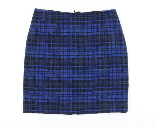 MICHELE Womens Blue Plaid Polyester Straight & Pencil Skirt Size 8 Zip