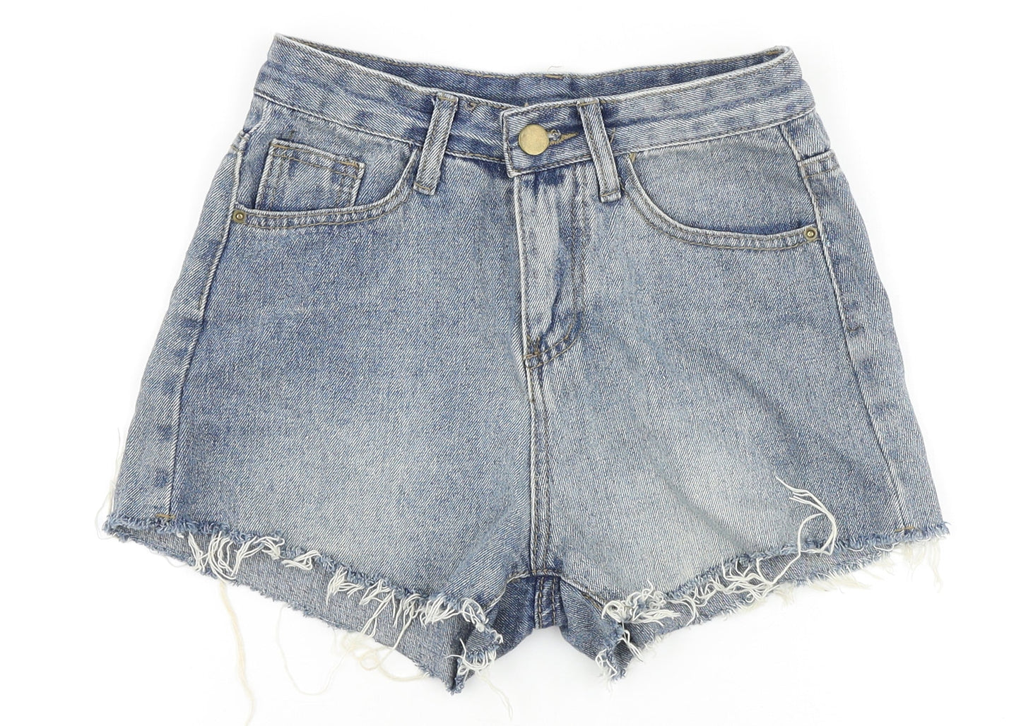 Preworn Womens Blue 100% Cotton Boyfriend Shorts Size S Regular Zip