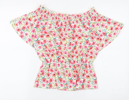 Papaya Womens Multicoloured Floral Polyester Basic Blouse Size 8 Off the Shoulder