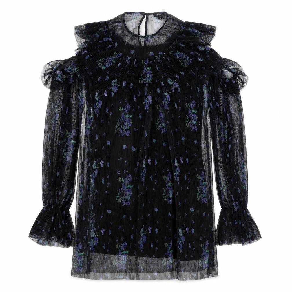 River Island Womens Black Geometric Polyester A-Line Size 10 Round Neck Button - Cold Shoulder