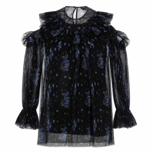 River Island Womens Black Geometric Polyester A-Line Size 10 Round Neck Button - Cold Shoulder
