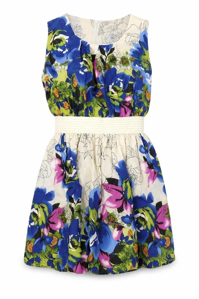 Layers Womens Multicoloured Floral Polyester Fit & Flare Size 6 Round Neck Zip