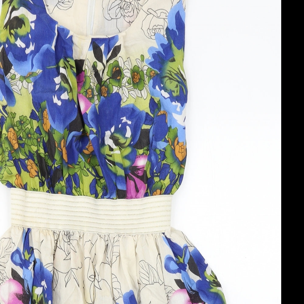Layers Womens Multicoloured Floral Polyester Fit & Flare Size 6 Round Neck Zip