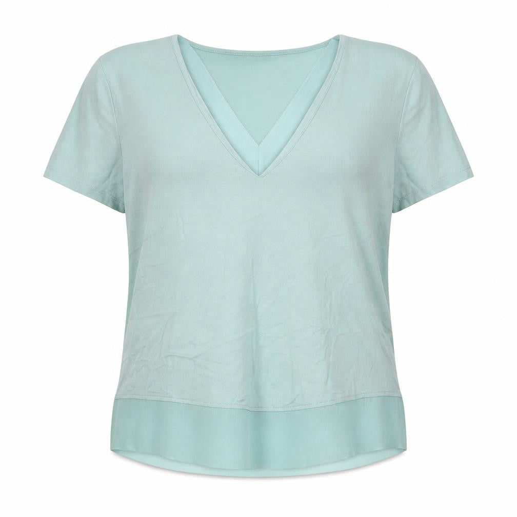 Marks & Spencer Womens Green Viscose Basic T-Shirt Size 10 V-Neck