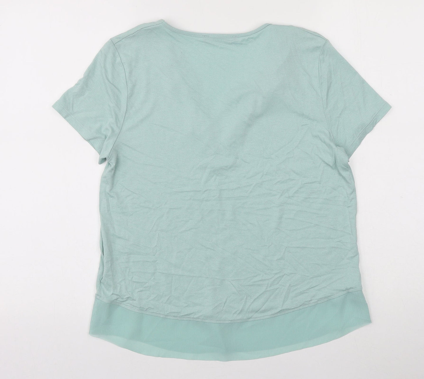 Marks and Spencer Womens Green Viscose Basic T-Shirt Size 10 V-Neck