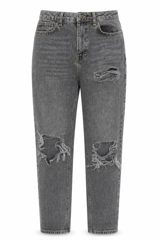 Topshop Womens Grey Cotton Mom Jeans Size 28 in Regular Zip