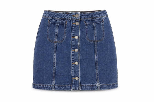 Topshop Womens Blue Cotton Straight & Pencil Skirt Size 26 in Button