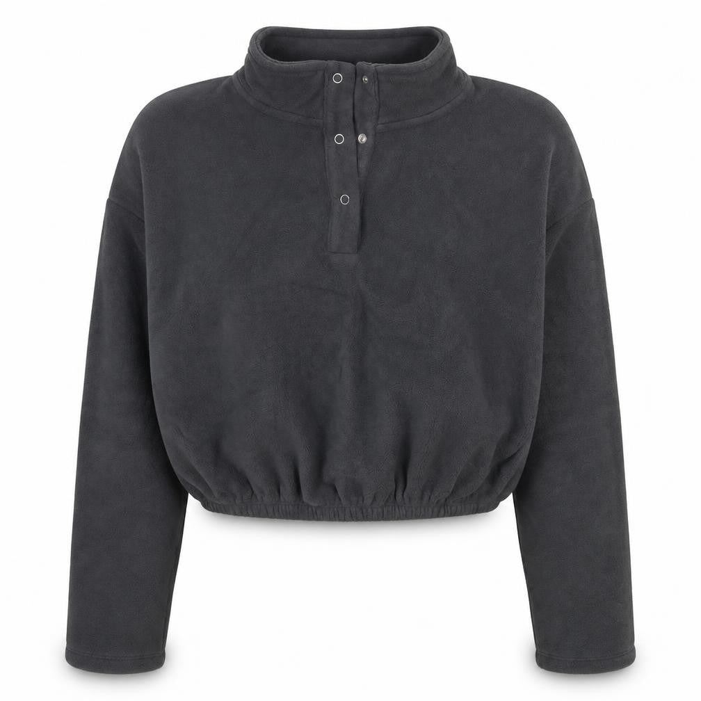 Preworn Womens Grey Polyester Pullover Sweatshirt Size XS Snap - Cropped