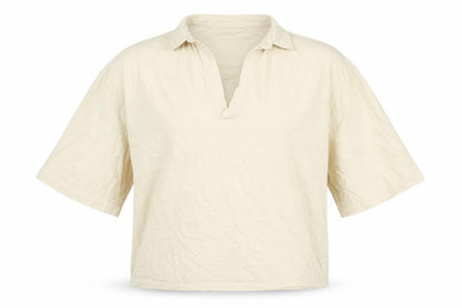 Front view of ASOS women’s ivory cotton basic blouse, size M, collared