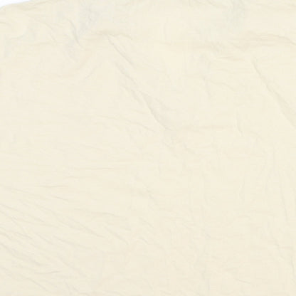 Brand and care label for ASOS women’s ivory cotton basic blouse, size M, collared