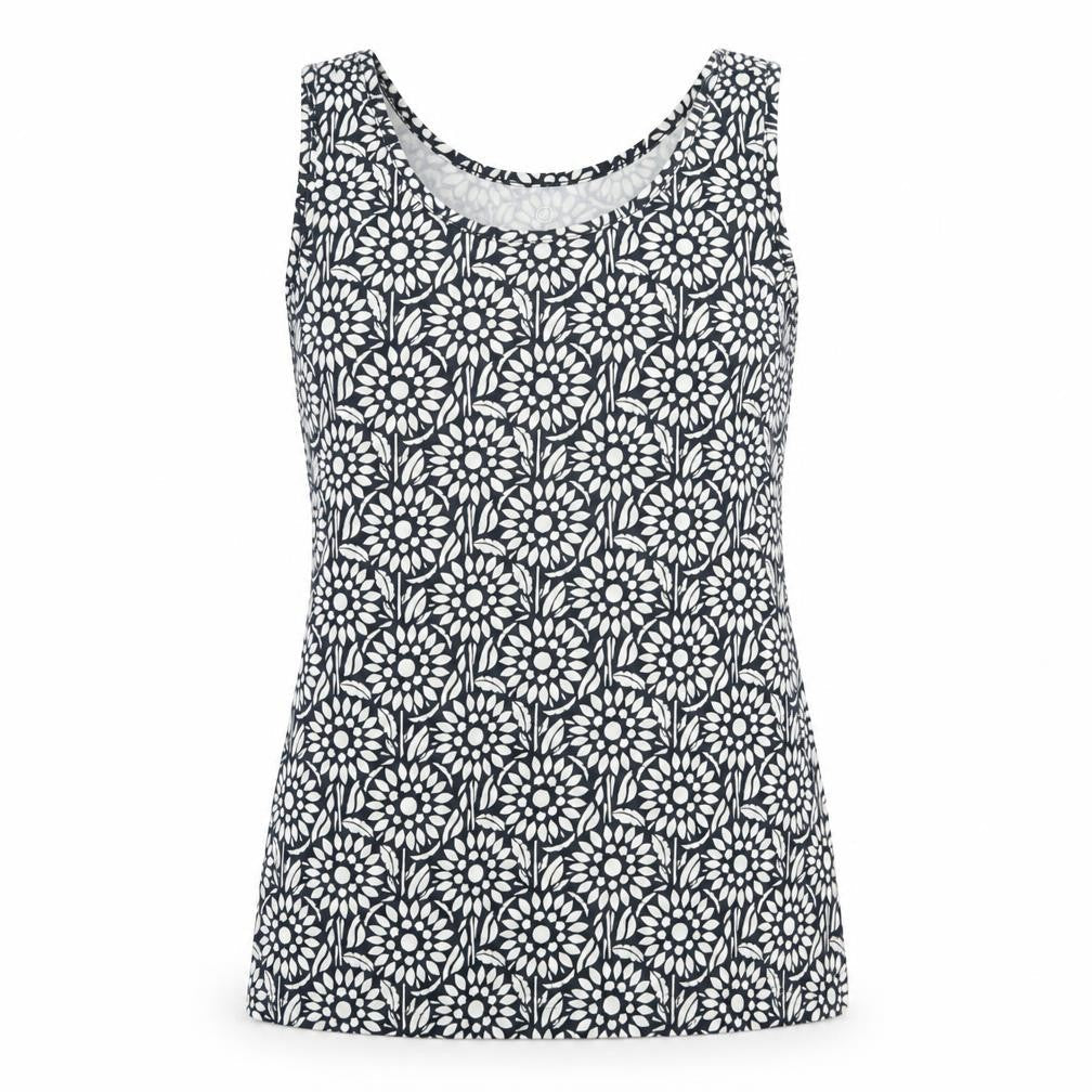 Lands' End Womens Blue Geometric Cotton Basic Tank Size XS Scoop Neck