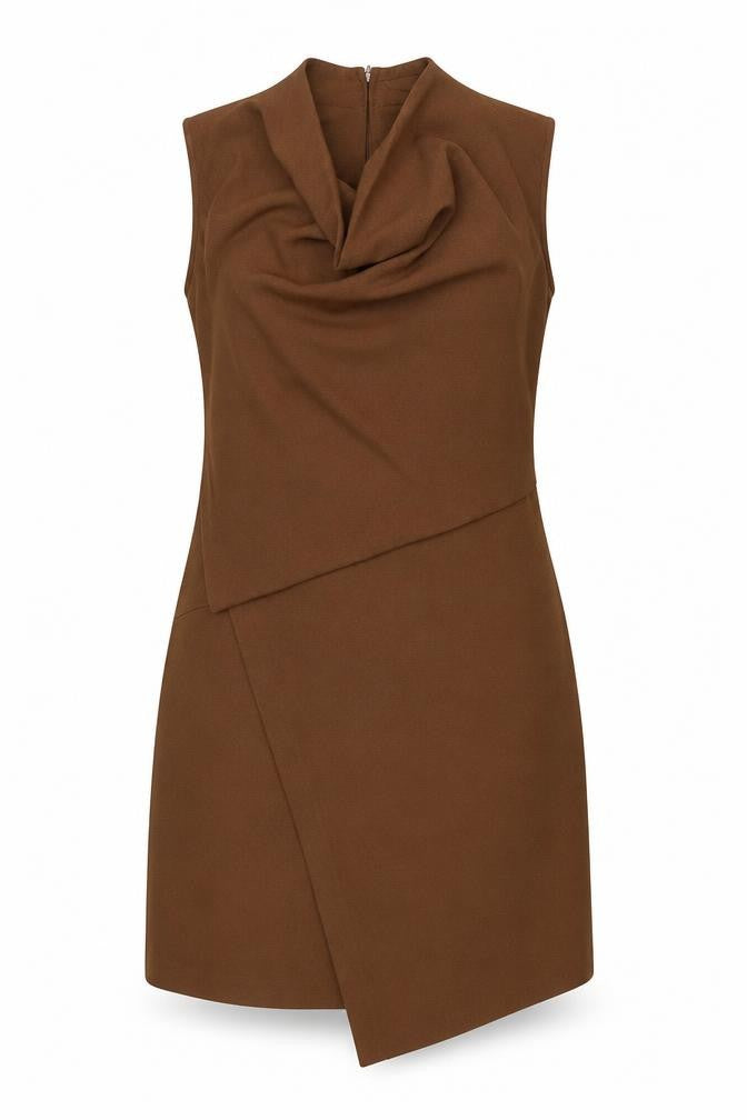 NEXT Womens Brown Polyester A-Line Size 10 Cowl Neck Zip