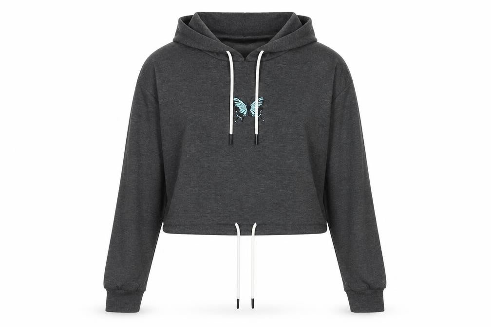 SheIn Womens Grey Cotton Pullover Hoodie Size M Pullover - Butterfly Detail
