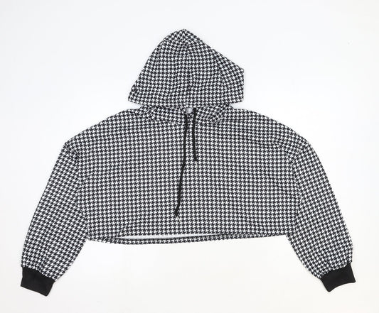 SheIn Womens Black Houndstooth Polyester Pullover Hoodie Size L Pullover - Cropped
