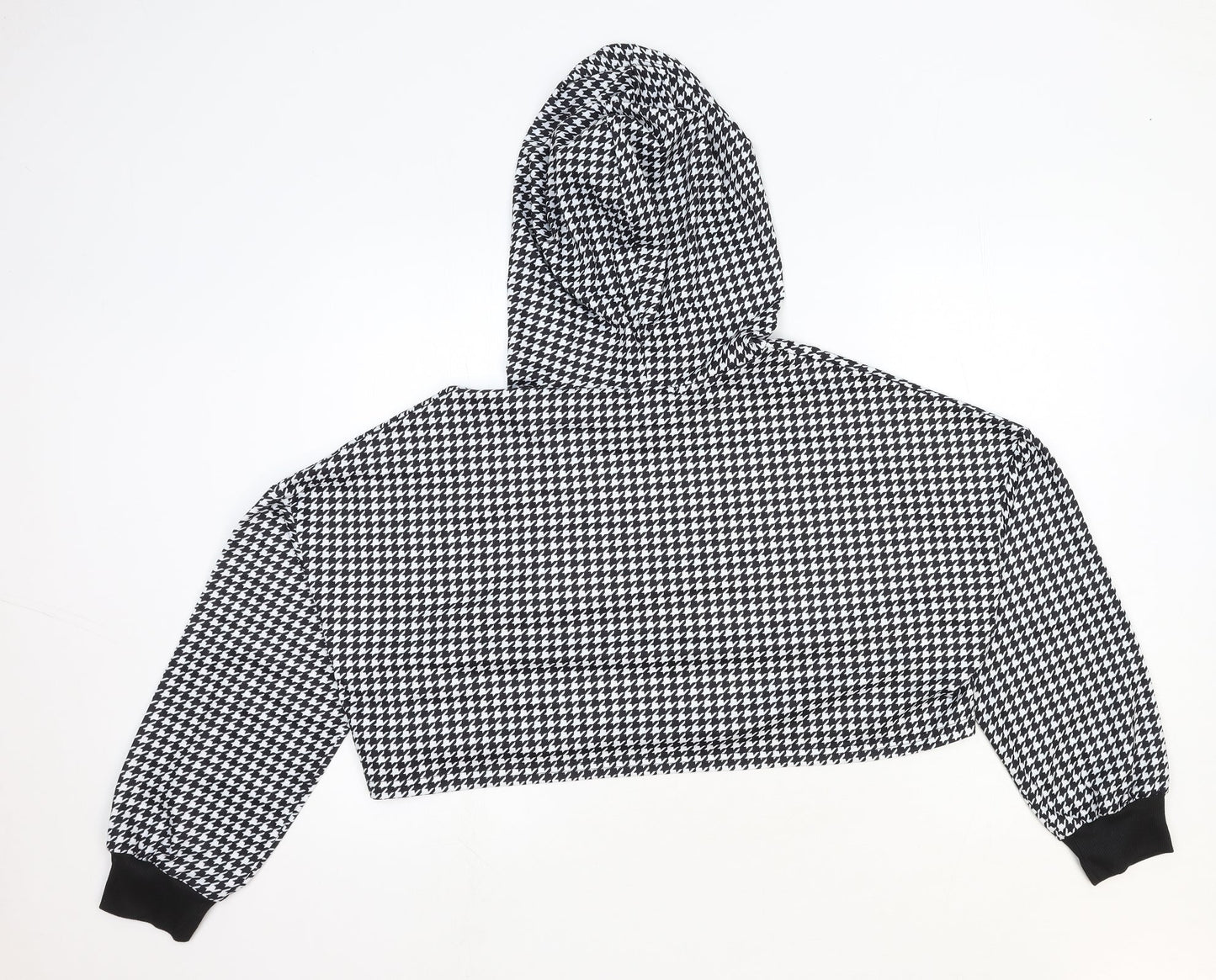 SheIn Womens Black Houndstooth Polyester Pullover Hoodie Size L Pullover - Cropped