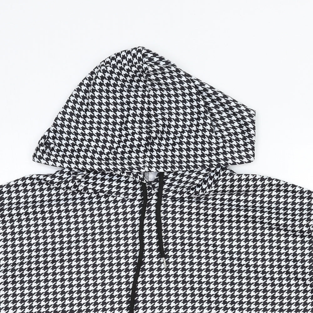 SheIn Womens Black Houndstooth Polyester Pullover Hoodie Size L Pullover - Cropped