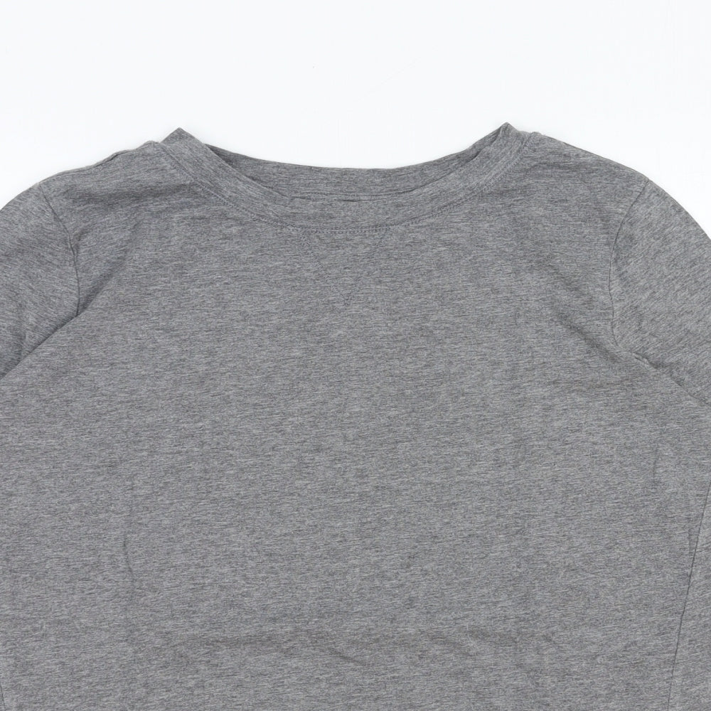 AnyBody Womens Grey Cotton Basic T-Shirt Size S Round Neck