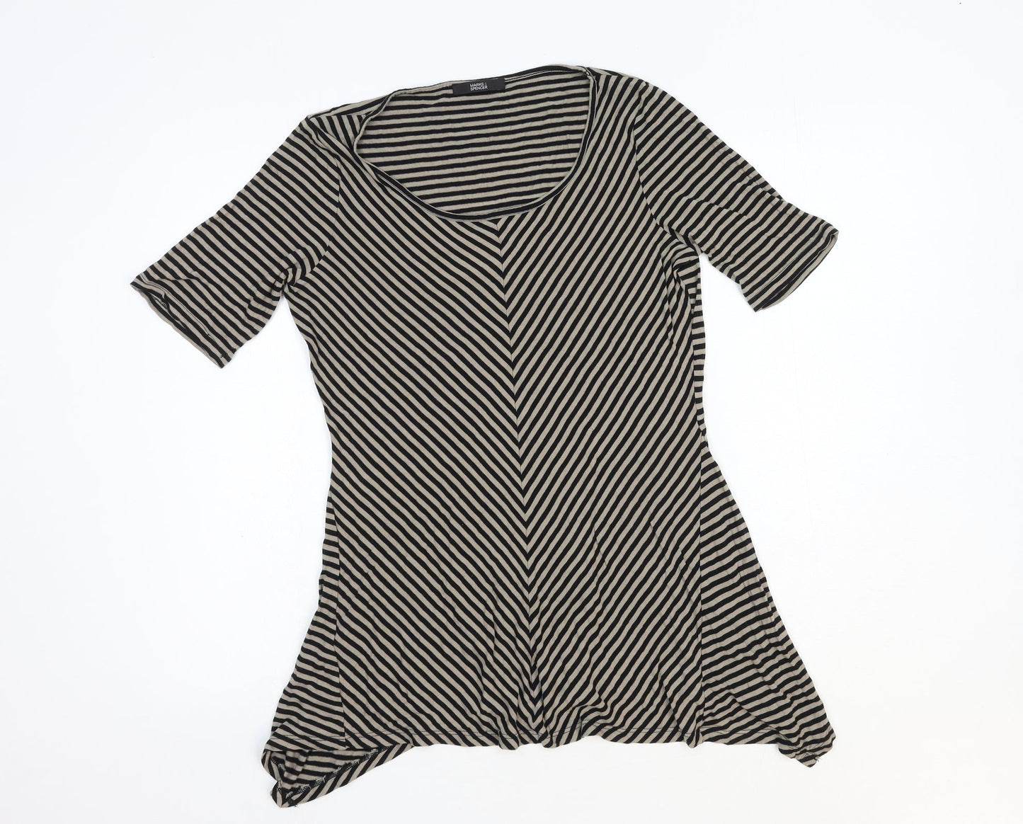 Marks and Spencer Womens Brown Striped Cotton Basic T-Shirt Size 12 Round Neck