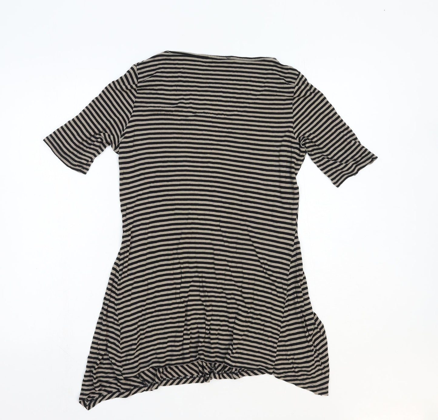 Marks and Spencer Womens Brown Striped Cotton Basic T-Shirt Size 12 Round Neck
