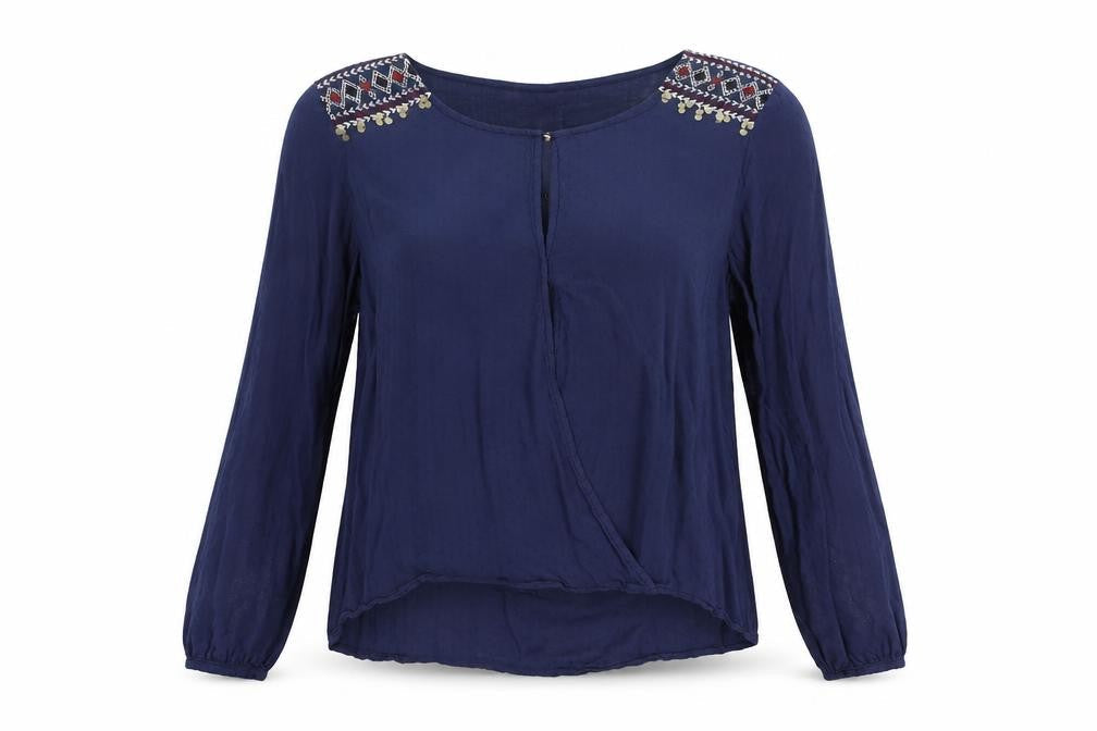 Kilibbi Womens Blue Cotton Basic Blouse Size S Round Neck