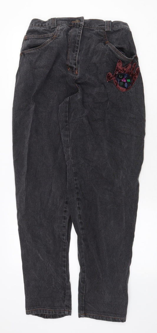 Preworn Womens Grey Cotton Straight Jeans Size 10 Regular Zip - Bird Detail