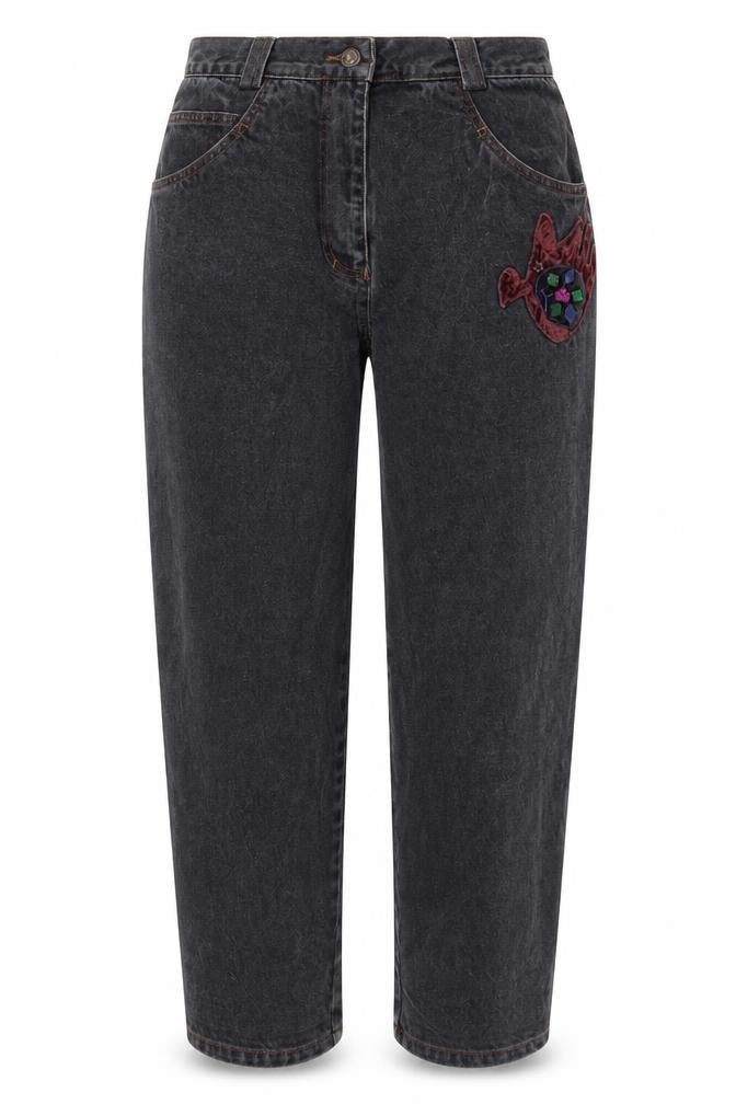 Preworn Womens Grey Cotton Straight Jeans Size 10 Regular Zip - Bird Detail