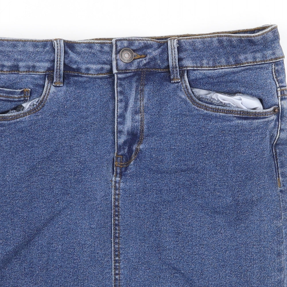 Vera Moda Womens Blue Cotton Straight & Pencil Skirt Size 28 in Zip