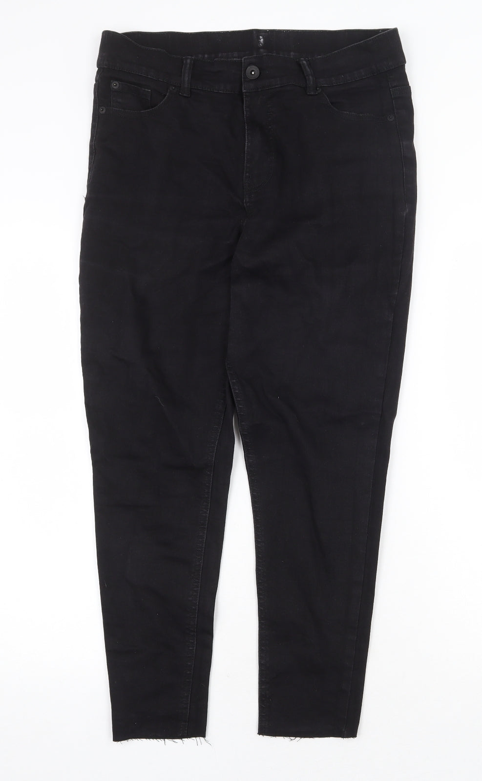 Preworn Womens Black Cotton Skinny Jeans Size 32 in Regular Zip