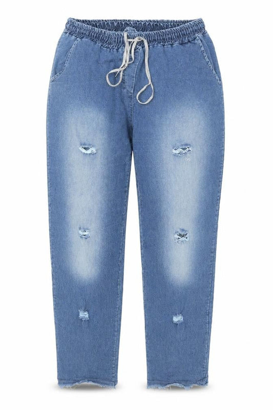 Womens Blue Cotton Straight Jeans Size 3XL Regular Tie