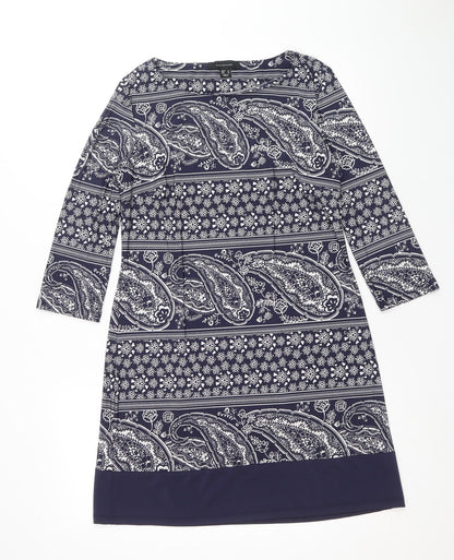 Atmosphere Womens Blue Paisley Viscose A-Line Size 14 Boat Neck Pullover