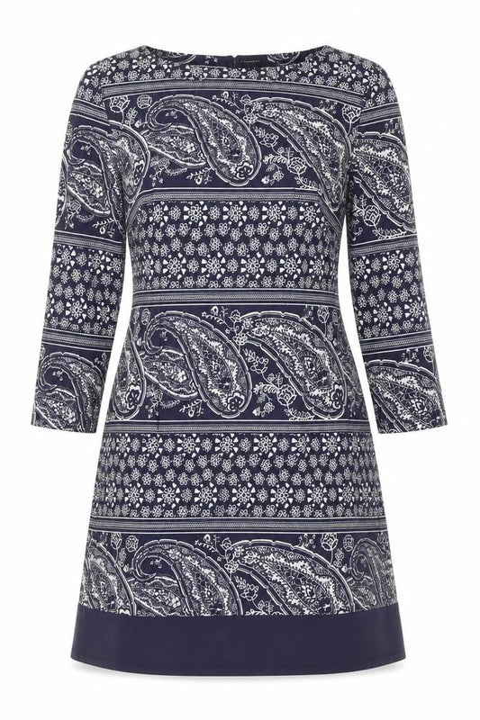 Atmosphere Womens Blue Paisley Viscose A-Line Size 14 Boat Neck Pullover