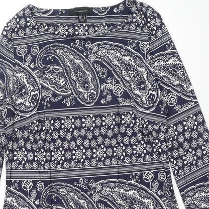 Atmosphere Womens Blue Paisley Viscose A-Line Size 14 Boat Neck Pullover