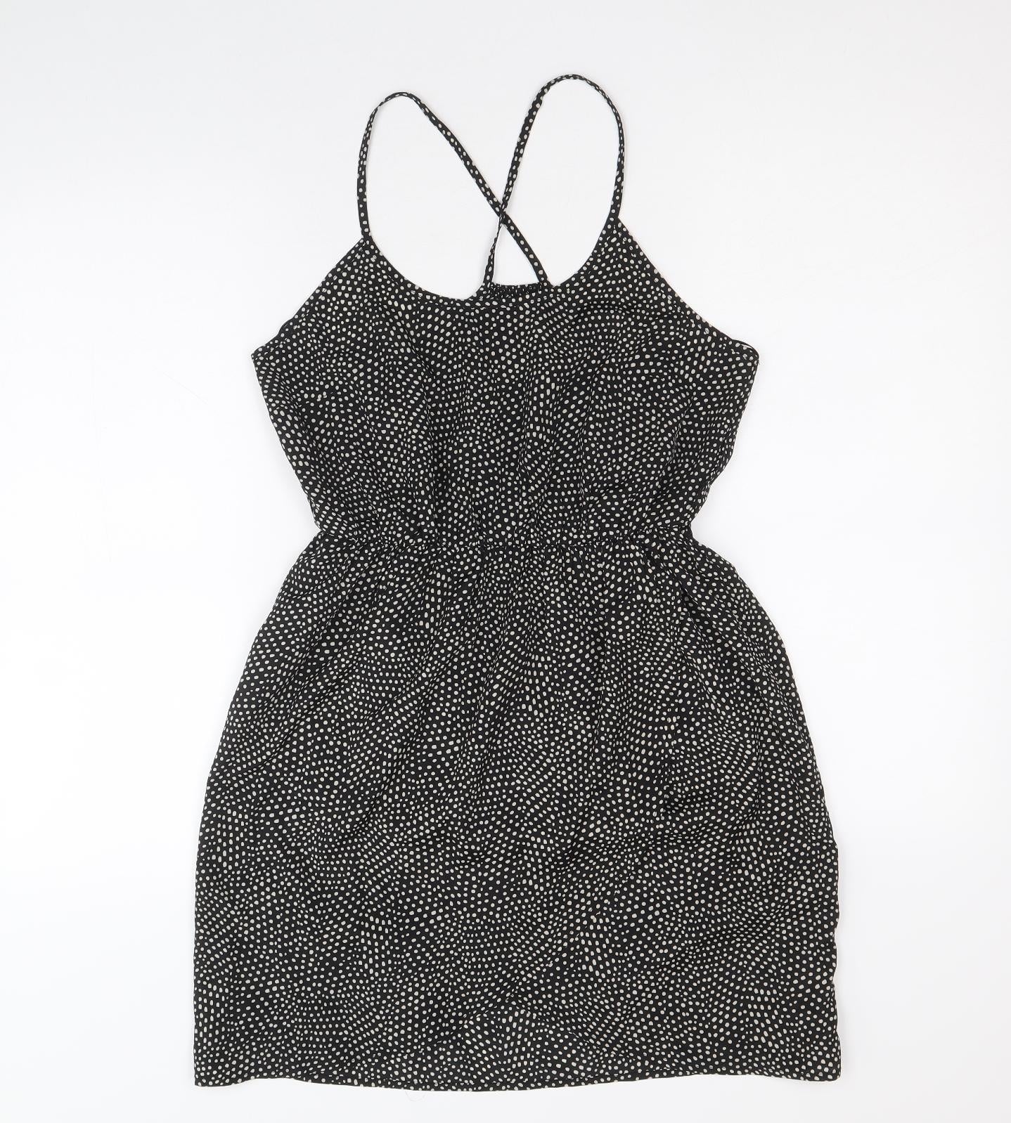 FOREVER 21 Womens Black Polka Dot Polyester A-Line Size S Round Neck Pullover
