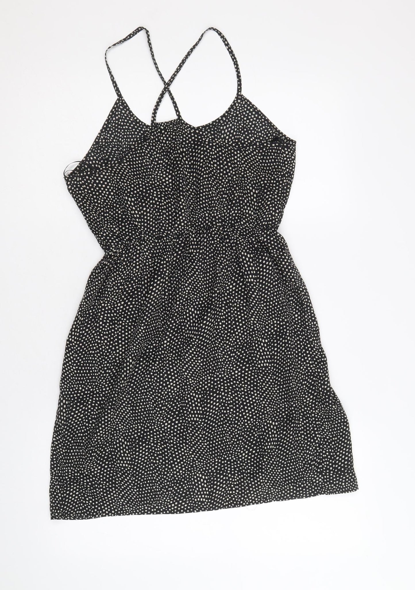 FOREVER 21 Womens Black Polka Dot Polyester A-Line Size S Round Neck Pullover